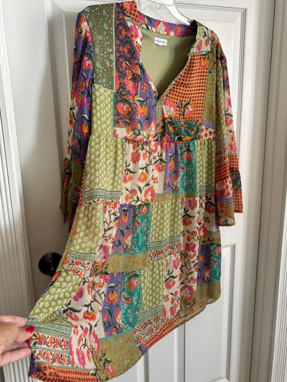 Chloe+Rene Patchwork Floral Tiered Long-Sleeve Dress - Picture 7 of 10